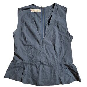 MARNI Sleeveless Deep V Neck Sleeveless Peplum Top 44 Navy Capsule Wardrobe